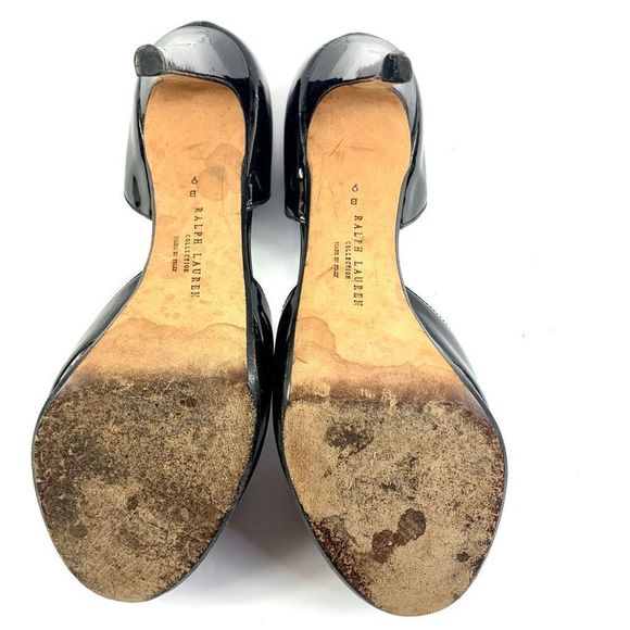 Ralph Lauren Purple Label Women’s Sz 9B Black Patent Leather Peep Toe Heels - Picture 7 of 16